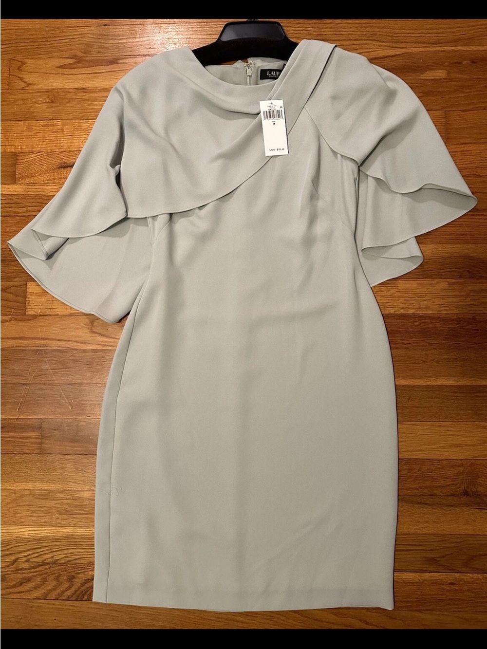 Lauren Ralph Lauren Light Green Midi Sheath Dress with Ruffled Cape Sleeves
